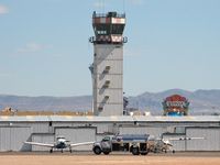 North Las Vegas Airport (VGT) - The old control tower and a refueling truck - by Brad Campbell