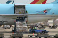 Brussels Airport, Brussels / Zaventem   Belgium (BRU) - unloading Korean Air Cargo B747-4B5F/SCD  HL7466 - by Daniel Vanderauwera