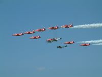 RAF Fairford Airport, Fairford, England United Kingdom (FFD) - Red Arrows and Three Spitfires at Royal International Air Tattoo 2005 - by Steve Staunton