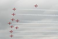 RAF Fairford Airport, Fairford, England United Kingdom (FFD) - Red Arrows in 10 ship formation at Royal International Air Tattoo 2007 - by Steve Staunton