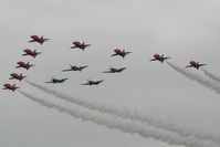 RAF Fairford Airport, Fairford, England United Kingdom (FFD) - Red Arrows with three Spitfires and 1 Hurricane at Royal International Air Tattoo 2007 - by Steve Staunton