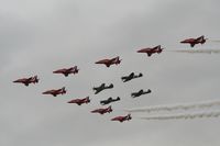 RAF Fairford Airport, Fairford, England United Kingdom (FFD) - Red Arrows with three Spitfires and 1 Hurricane at Royal International Air Tattoo 2007 - by Steve Staunton