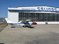 Salinas Municipal Airport (SNS) - N4644U in front of the classic Salinas Municipal Airport hangar - by Steve Nation