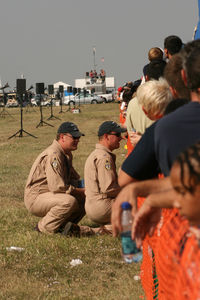 Fort Worth Alliance Airport (AFW) - Alliance Airshow 2008 - Super Hornet Demo crew, LBJ and Radio, working the crowd line.  - by Zane Adams