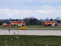 Manchester Airport, Manchester, England United Kingdom (EGCC) - Fire trucks waiting for Air Malta A319 9H-AEI which made an emergency landing  - by Chris Hall