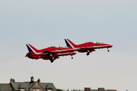 Blackpool International Airport, Blackpool, England United Kingdom (EGNH) - Red Arrows departing from Blackpool Airport after a refueling stop prior to their display in the Isle of Man - by Chris Hall