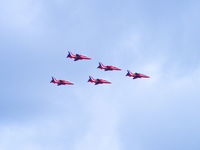 Turweston Aerodrome Airport, Turweston, England United Kingdom (EGBT) - The Red Arrows over Turweston enroute to the British GP at nearby Silverstone - by Chris Hall