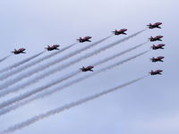 Hawarden Airport, Chester, England United Kingdom (EGNR) - The Red Arrows at the Airbus families day - by Chris Hall