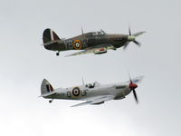 Hawarden Airport, Chester, England United Kingdom (EGNR) - Spitfire and Hurricane of the BBMF displaying at the Airbus families day - by Chris Hall