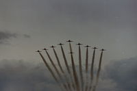 Swansea Airport, Swansea, Wales United Kingdom (EGFH) - The Red Arrows in 10 ship formation fly past over Swansea Airport on thier way to RAF Valley - by Roger Winser