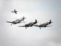 RAF Fairford - Two Spits and Me 109 in formation at RIAT 2010 - by Manxman