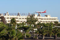Arrecife Airport (Lanzarote Airport), Arrecife Spain (GCRR) - On the approach to Runway 03 at Lanzarote the aircraft pass close to the rooms at the Hotel Beatrix Playa - ideal for any aviation enthusiast !!! - by Terry Fletcher