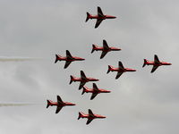 Kemble Airport, Kemble, England United Kingdom (EGBP) - Red Arrows in Shuttle formation - by Chris Hall