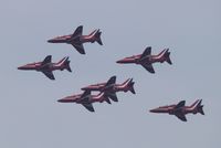 X3CX Airport - Red Arrows display at a wet and windy Cromer Carnival 2012. - by Graham Reeve