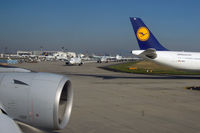Frankfurt International Airport, Frankfurt am Main Germany (EDDF) - Busy queue at the threshold - taken from A340-600 D-AIHI - by Micha Lueck