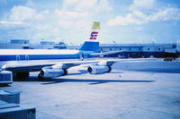Miami International Airport (MIA) - Former Pan Am N758PA Jet Clipper Resolute still with the P & W JT-4A straight turbojets, rare in 1979. Fuselage still exsts in Wetteren, Belgium as a closed restaurant. Shown parked on the old F concourse. Southeast operated FAR Part 129 until around 1981 - by GatewayN727