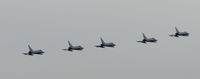 RAF Leuchars Airport, Leuchars, Scotland United Kingdom (EGQL) - after a long days spotting at RAF Leuchars i was treated to this 5 ship formation of 6sqn Typhoon FGR.4's,  a perfect way to end the day! - by Mike stanners