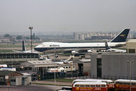 London Heathrow Airport, London, England United Kingdom (EGLL) - Seen from the roof of the Queens Building, Heathrow Airport in 1973, a BOAC 747-136 taxies past a BOAC VC10 Srs1101 and Boeing 707-436. - by Harry Longden
