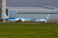 Manchester Airport, Manchester, England United Kingdom (EGCC) - Thomson Boeing 767-304 G-OBYG and Boeing 757-28A G-OOBA - by Chris Hall