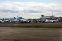Auckland International Airport, Auckland New Zealand (NZAA) - B 747-400 (NZ); A 320-200 (NZ); B 777-200 (TG); A 340-300 (TN); A 340-300 (CX); B 737-800 (QF) - by Micha Lueck