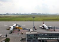 Leipzig/Halle Airport, Leipzig/Halle Germany (EDDP) - View down to stand 136 and 134... - by Holger Zengler