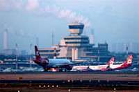 Tegel International Airport (closing in 2011), Berlin Germany (EDDT) - Running aircraft on rwy 26L, apron and tower in beautiful morning sun... - by Holger Zengler