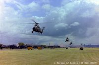 RNAS Yeovilton - Scanned from negative - RNAS Yeovilton EGDY during the 1979 Airshow 'Commando Assault' with Wessex of 707, 845 and 846 NAS displaying their skills. Lynx HAS.2 of 702 NAS line-up on left. - by Clive Pattle