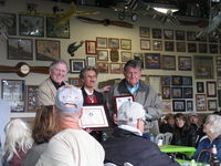 Santa Paula Airport (SZP) - Pat Quinn Museum Hangar Celebration Party on the occasion of his receiving the FAA Master Pilot Award for 50 year accident free-no violations flying. Pat with awarding Officials and the awards. - by Doug Robertson