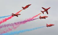 RAF Fairford Airport, Fairford, England United Kingdom (EGVA) - Red Arrows performing at RIAT 2015 - by Paul H