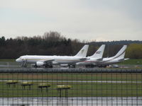 Farnborough Airfield - 3 x big biz - HZ-SKY3 airbus A320 nearest - by magnaman