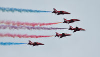 RAF Cosford - Cosford airshow Red Arrows display - by Roverscal