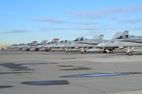 Boise Air Terminal/gowen Fld Airport (BOI) - F/A-18s from VMFA-232  “Red Devils”, and VMFA-323 “Death Rattlers”, NAS Miramar, CA parked on the south GA ramp. - by Gerald Howard