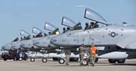 Boise Air Terminal/gowen Fld Airport (BOI) - Five A-10C from the 190th Fighter Sq., 124th Fighter Wing parked on the De arm pad getting final pre flight checks. - by Gerald Howard