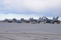 Boise Air Terminal/gowen Fld Airport (BOI) - Four F/A-18Ds and one F/A-18C from VMFAT-101 Sharpshooters, NAS Miramar, CA parked on the south GA ramp. - by Gerald Howard