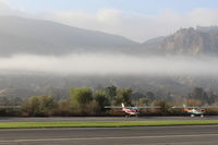 Santa Paula Airport (SZP) - Typical early morning ground fog along-side the river. My FAA written test in 1966 had question re ground fog, or cloud?-within 50 feet of land- it's ground fog. I aced it! - by Doug Robertson