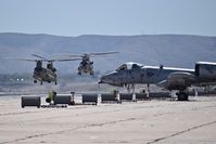 Boise Air Terminal/gowen Fld Airport (BOI) - Two CH-47F helicopters from the Washington Army national Guard taking off from Taxiway B. - by Gerald Howard