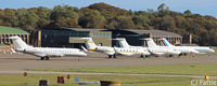 RAF Leuchars - A line-up of bizjets at Leuchars Station for the Annual Alfred Dunhill Links Golf Championships being held at the nearby 'Old Course' at St Andrews. - by Clive Pattle