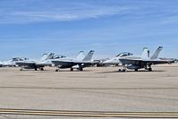 Boise Air Terminal/gowen Fld Airport (BOI) - Three F/A-18D fighters from VMFAT-101 Sharpshooters, Miramar. CA parked on the north GA ramp. - by Gerald Howard