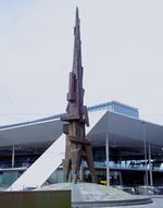 Salzburg Airport, Salzburg Austria (LOWS) - sculpture 'Start' by J.Magnus in front of the multi-storey car park at Salzburg airport - by Ingo Warnecke
