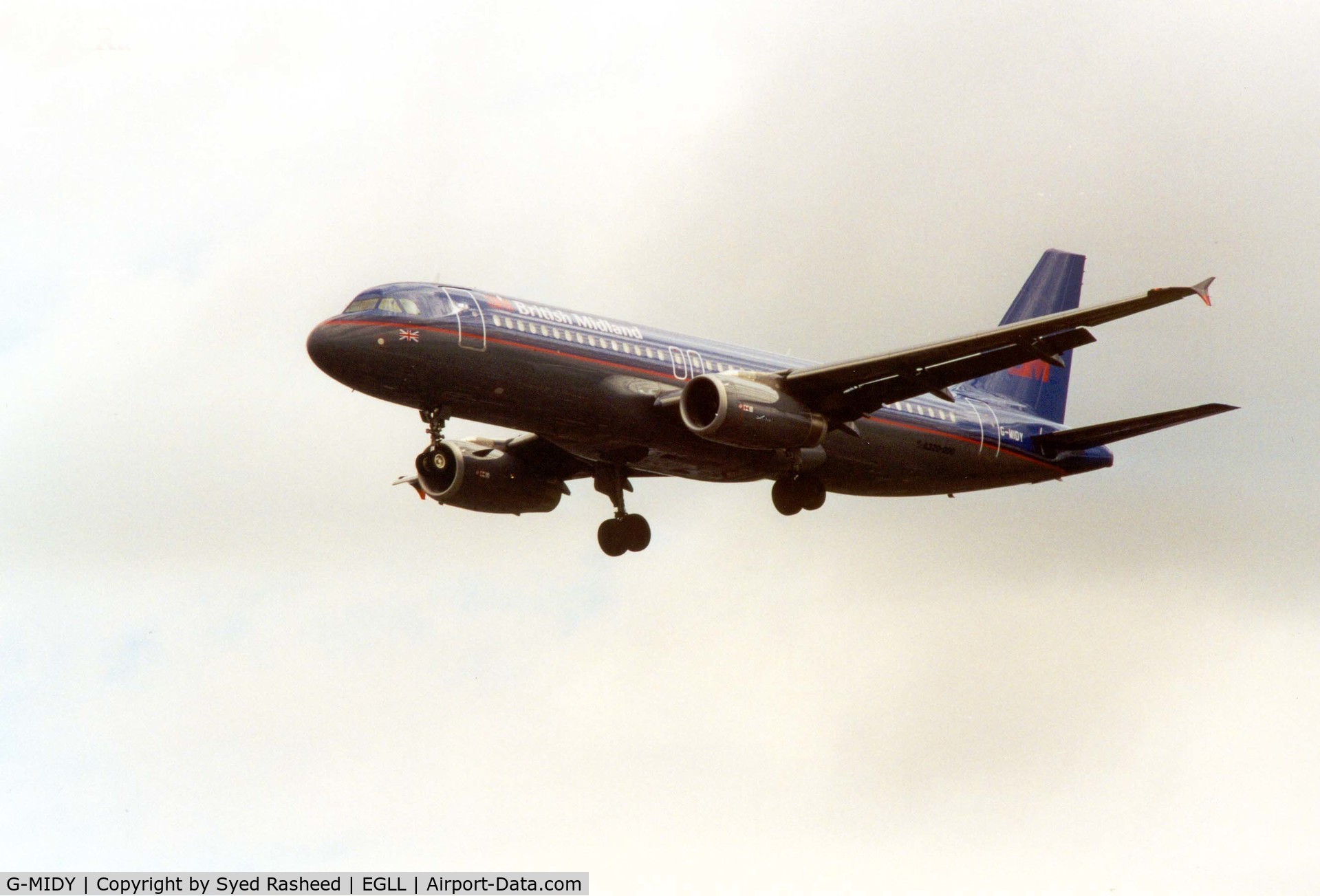 G-MIDY, 1999 Airbus A320-232 C/N 1014, British Midlands A320 on finals EGLL - LHR