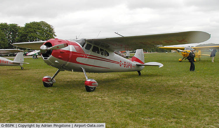 G-BSPK, 1951 Cessna 195A C/N 7691, Cessna 195, this example was manufactured in 1951. Photographed at the Great Vintage Fly-in Weekend, Kemble, England, May 2003