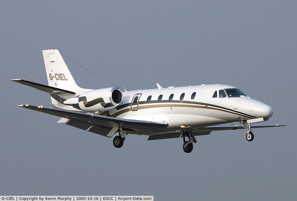 G-CIEL, 2002 Cessna 560XL Citation Excel C/N 560-5247, Almost new Citation coming in on 06R at MAN