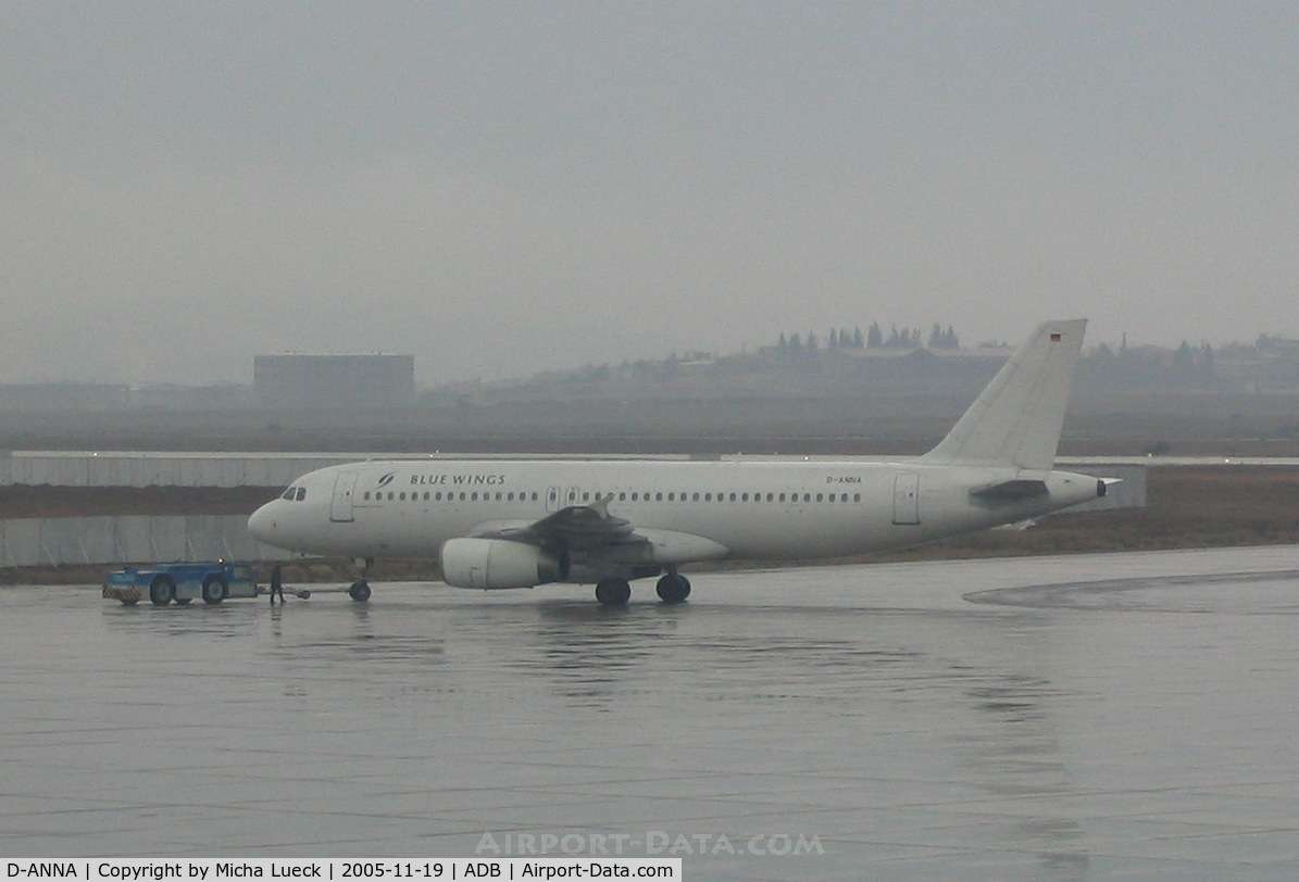 D-ANNA, 1996 Airbus A320-233 C/N 916, German Charter Carrier Blue Wings on a rainy morning in Izmir/Turkey