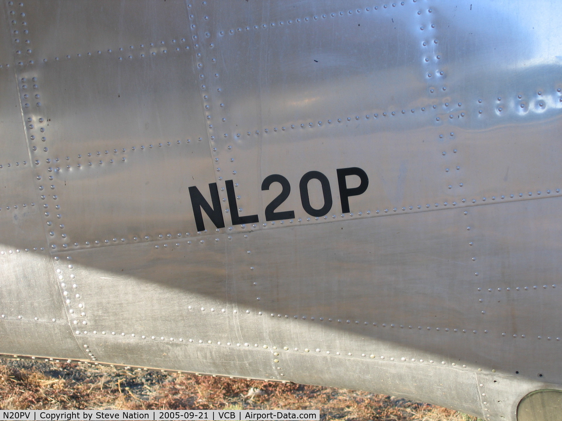 N20PV, 1944 Lockheed PV-2 Harpoon C/N 15-1490, close-up showing incorrect registration painted on 1944 Lockheed PV-2 (marked as NL20P, not NL20PV) at Nut Tree Airport, Vacaville, CA