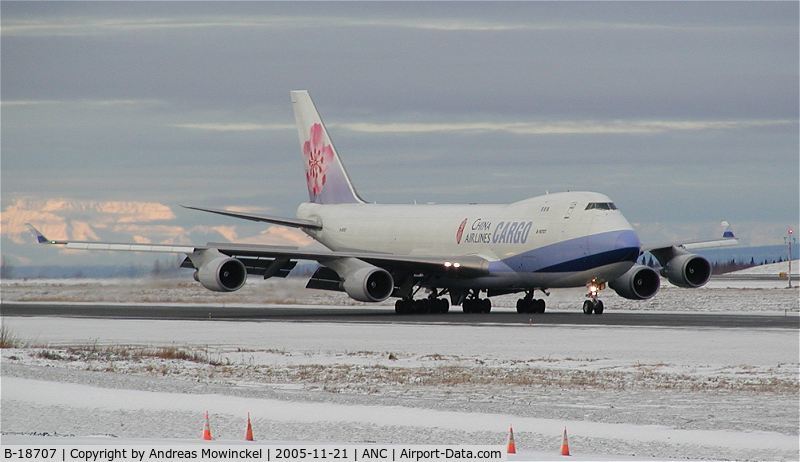 B-18707, 2001 Boeing 747-409F/SCD C/N 30764, China Airlines' 747 Freighters are frequent guests at Anchorage International Airport. Was converted to freighter in 2001
