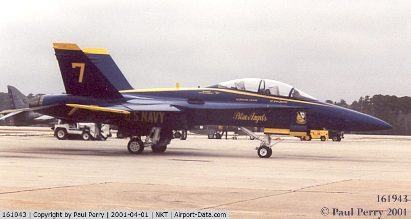 161943, McDonnell Douglas F/A-18B Hornet C/N 0150, Socked in by bad weather, over on the demo ramp