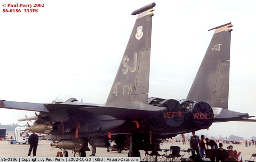 86-0186, 1987 McDonnell Douglas F-15E Strike Eagle C/N 1015/E004, In 2002, 0186 was the Wing Commander's bird, representing all four squadrons