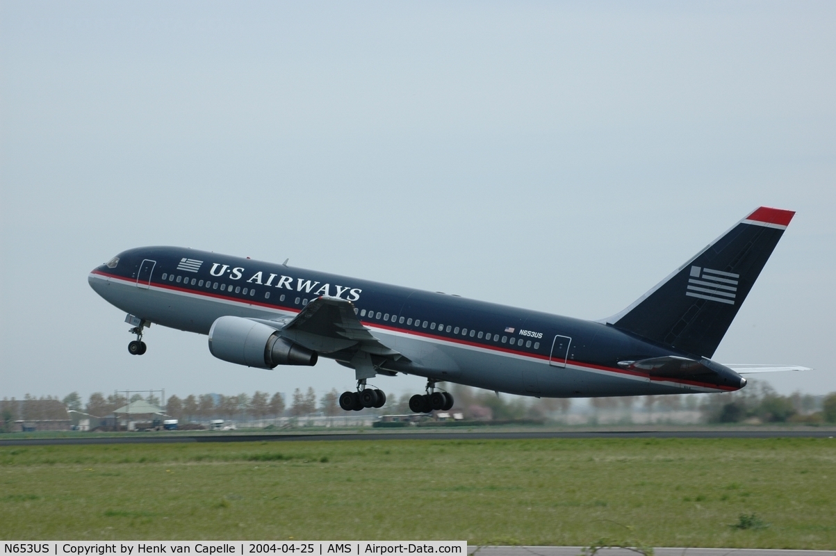 N653US, 1990 Boeing 767-2B7 C/N 24894, Taking off from Schiphol airport.