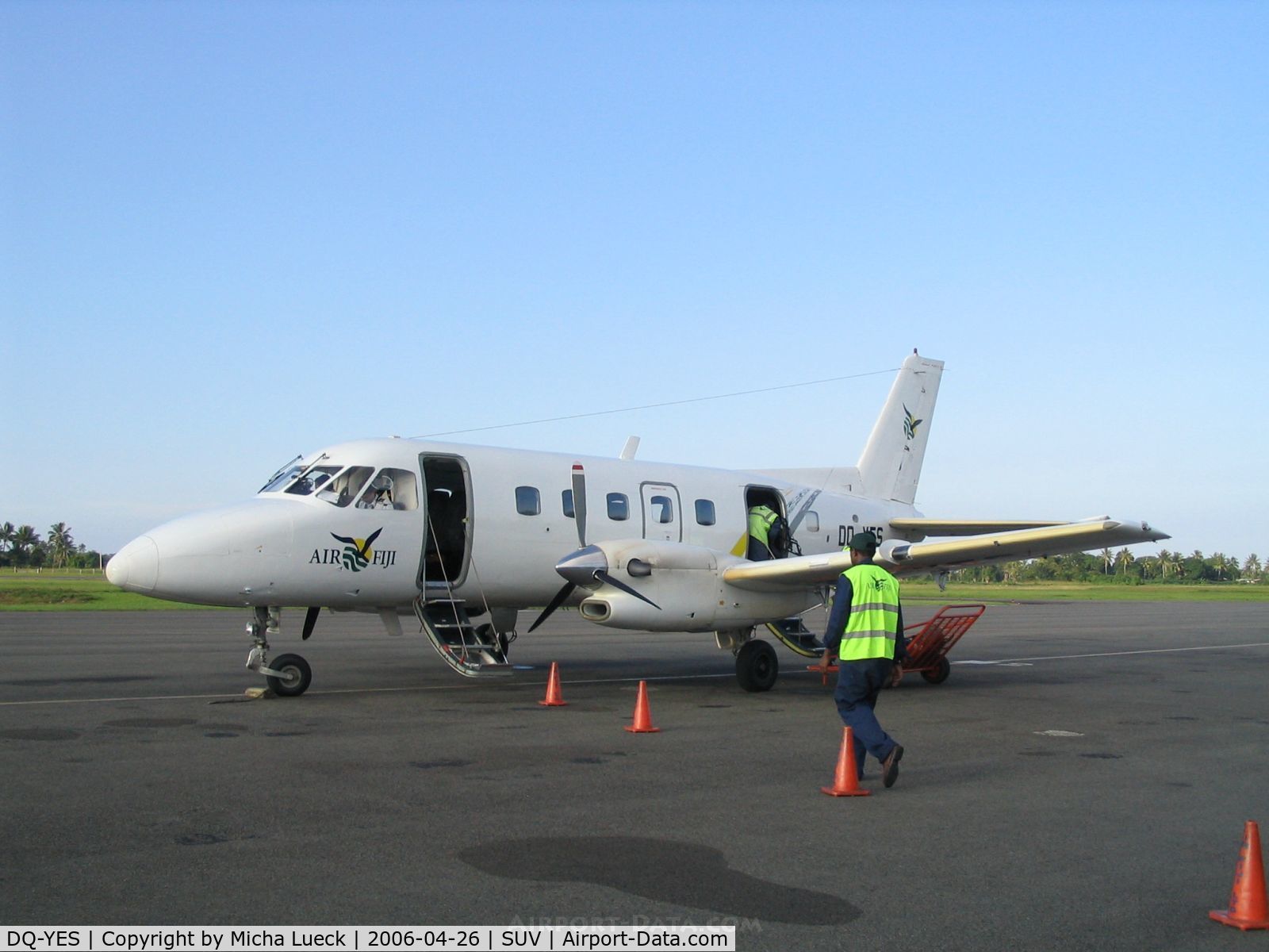 DQ-YES, 1980 Embraer EMB-110P2 Bandeirante C/N 110307, Air Fiji's EMB 100 Bandeirante at Suva, just arrived from Savusavu