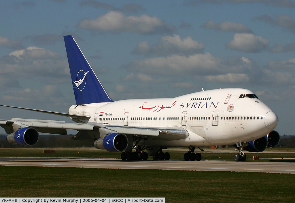 YK-AHB, 1976 Boeing 747SP-94 C/N 21175, Rare Syrian 747SP exiting 06R after touchdown.